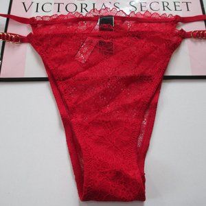 VICTORIA'S SECRET VERY SEXY Red Lace Brazilian Panty S M L XL Ring Strap NWT VS